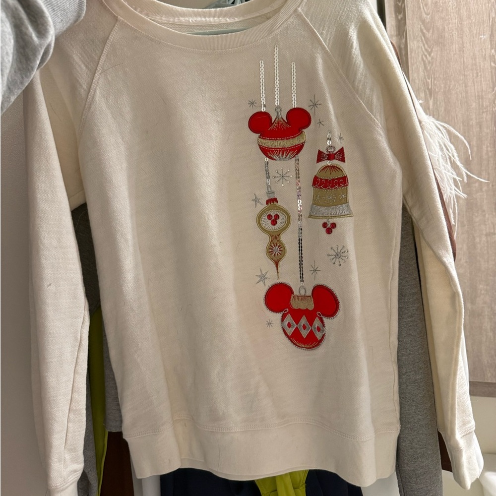 Festive Sweatshirt with Red Mickey Ornaments